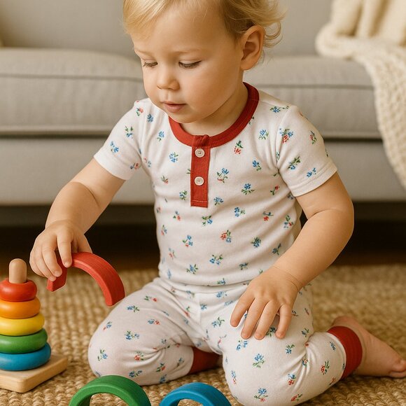 TBBC Floral Pajamas 2T – Red Trim Holiday PJs - Picture 1 of 4